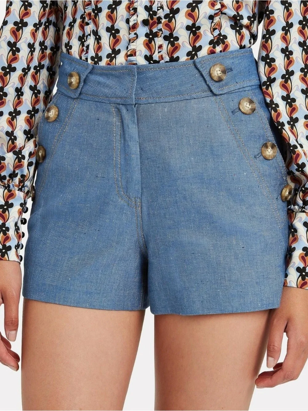 10 Crosby Derek Lam Light Blue Sailor Button High-Waist Shorts - Picture 1 of 16